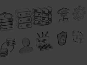 icons data center and hosting 3D Model