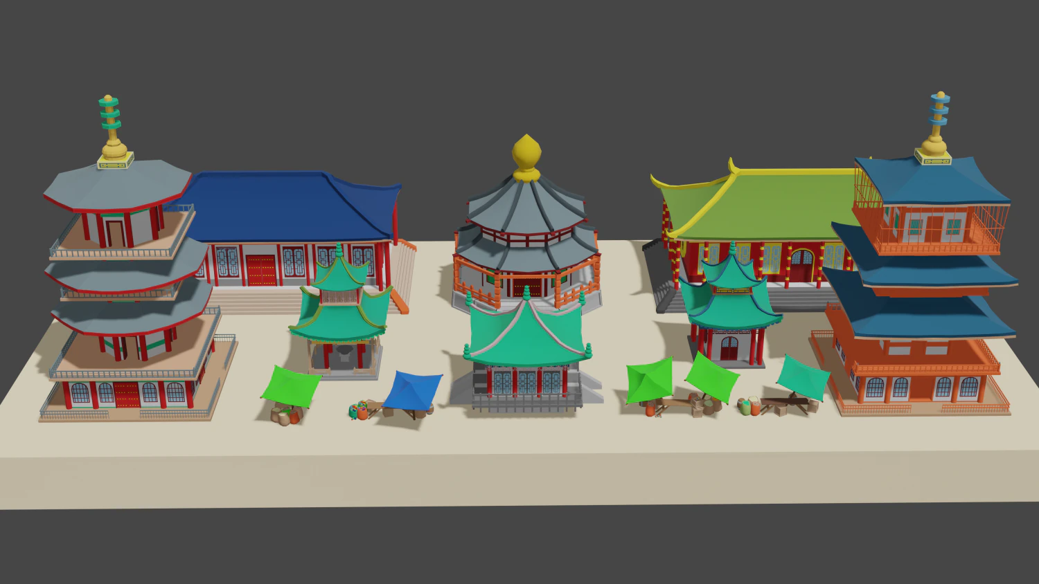 japanese buildings low-poly 3D Model .c4d .max .obj .3ds .fbx .stl .blend 