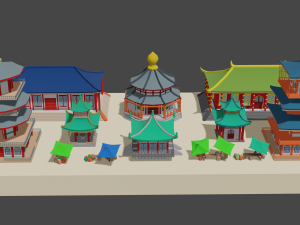 japanese buildings low-poly 3D Модель