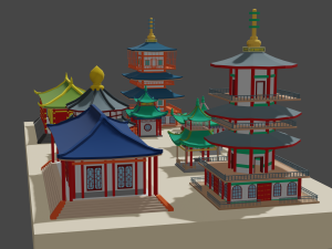japanese buildings low-poly Modelo 3D