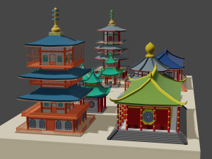 japanese buildings low-poly Modelo 3D