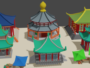 japanese buildings low-poly Modelo 3D