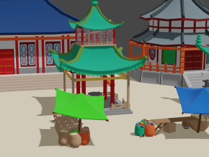 japanese buildings low-poly Modelo 3D