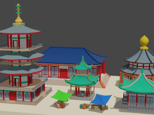 japanese buildings low-poly Modelo 3D