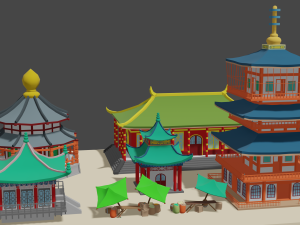 japanese buildings low-poly Modelo 3D