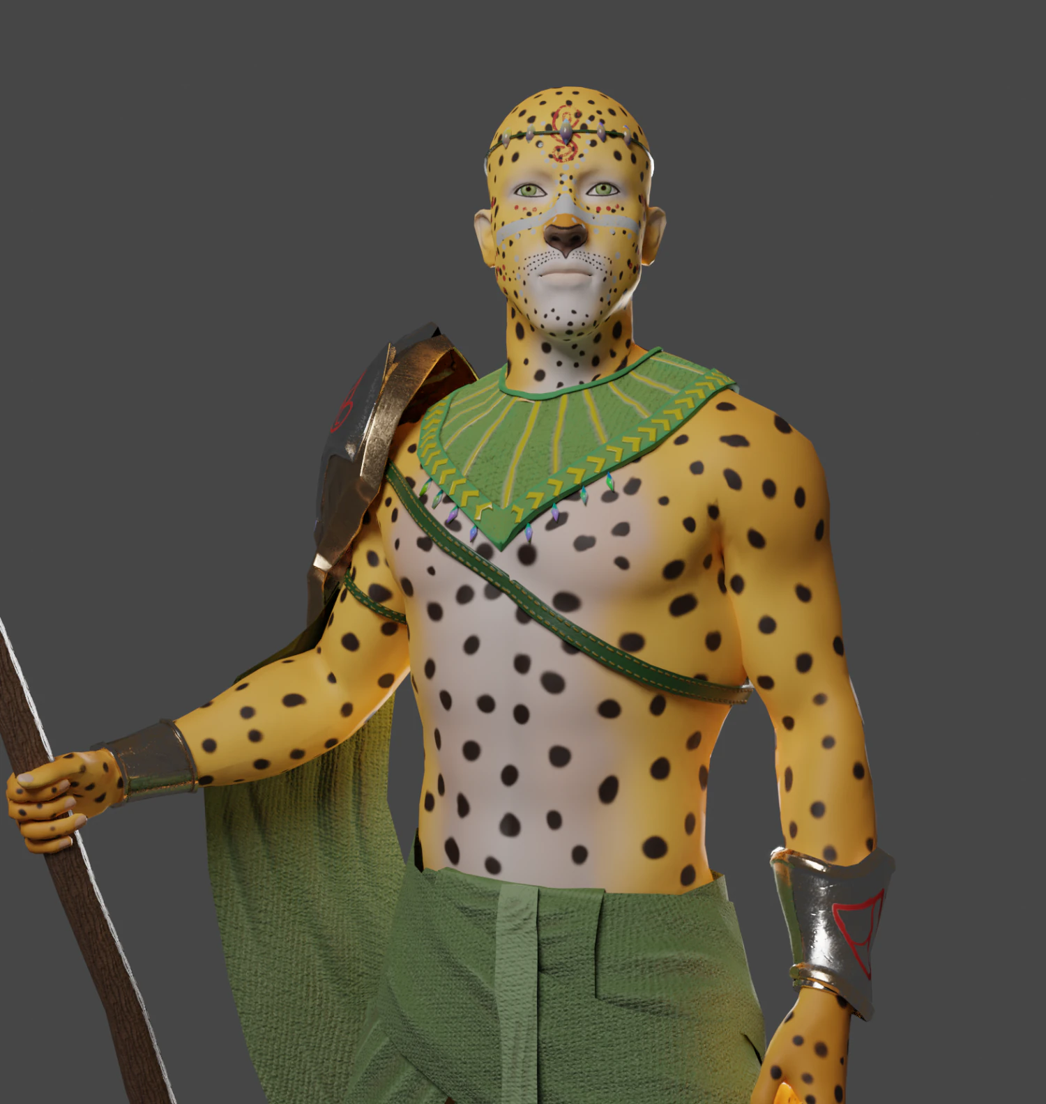 jaguar warrior low-poly 3D Model .c4d .max .obj .3ds .fbx .stl .blend 
