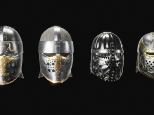 4 medieval helmet low-poly 3D Model