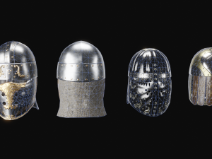 4 medieval helmet low-poly 3D Model