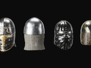 4 medieval helmet low-poly 3D Model