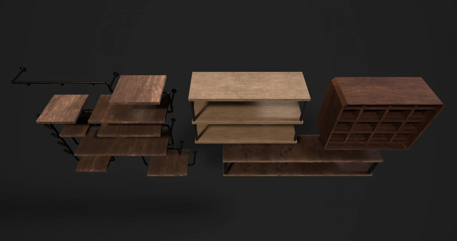 wine shelves low-poly 3D Model .c4d .max .obj .3ds .fbx .stl .blend 