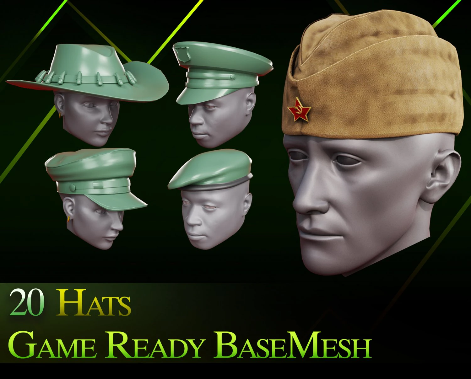 20 Different Hats 3D Model .c4d .max .obj .3ds .fbx .stl .blend 