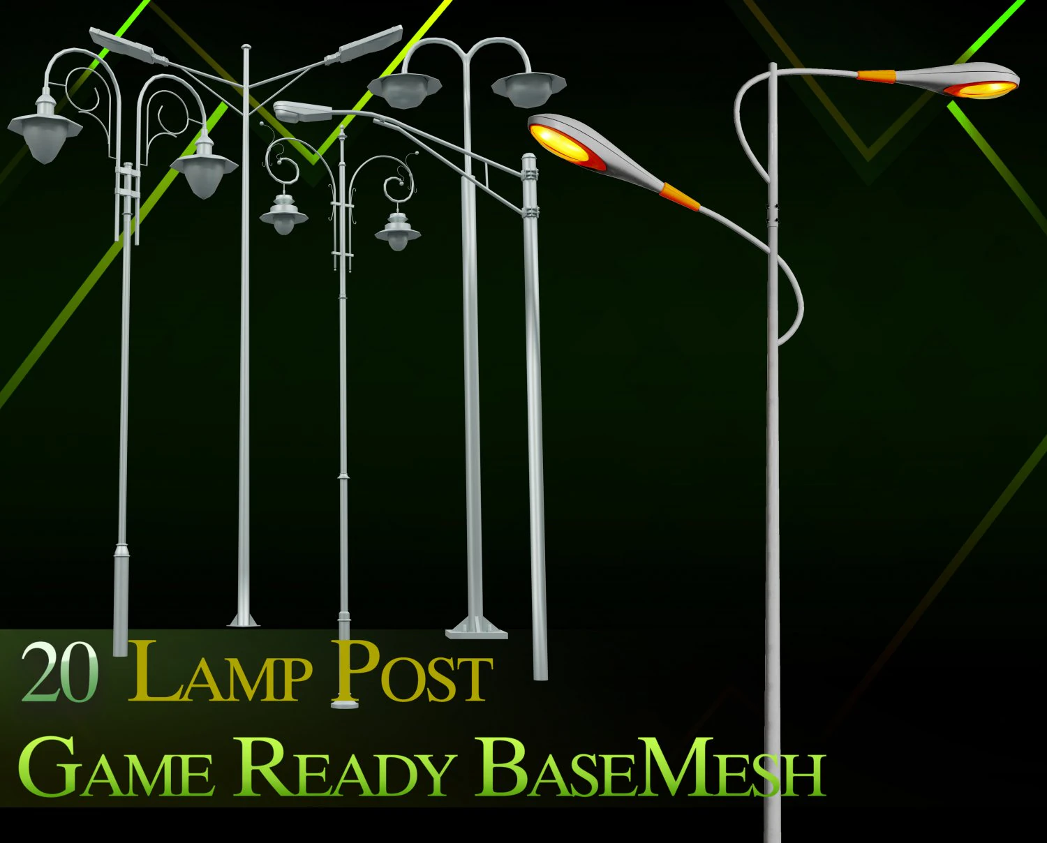 20 lamp post 3D Model .c4d .max .obj .3ds .fbx .stl .blend