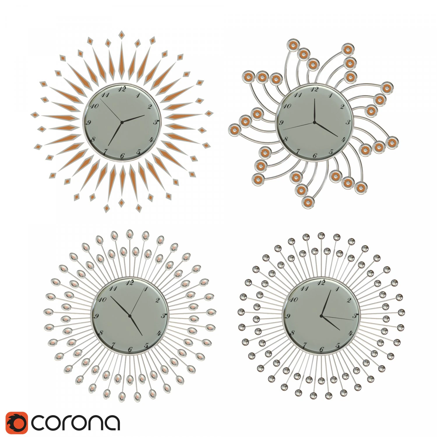wall clock set 3D Model .c4d .max .obj .3ds .fbx .stl .blend 