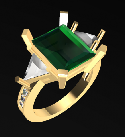 solitarie esmerald and diamonds ring free 3d print model Modelo de Impressão 3D .c4d .max .obj .3ds .fbx .stl .blend