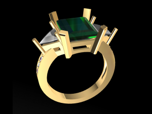 solitarie esmerald and diamonds ring free 3d print model Modelo de Impressão 3D