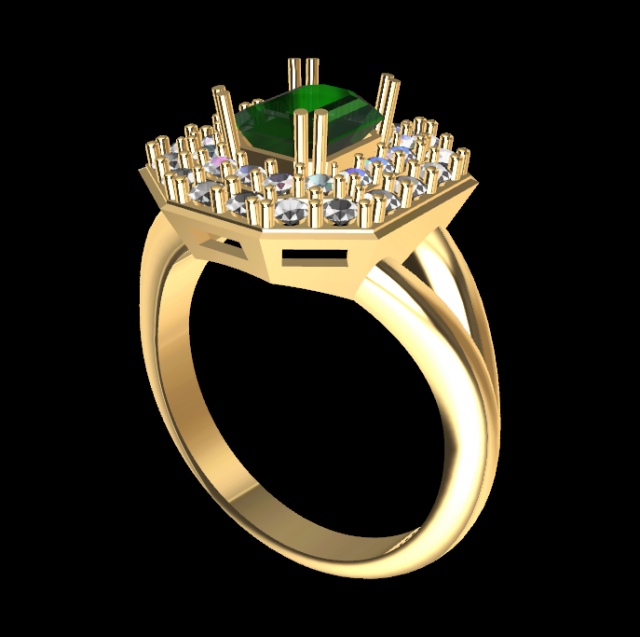 solitarie esmerald wedding ring with diamonds 3d print model 3D Print Model .c4d .max .obj .3ds .fbx .stl .blend 