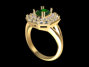 Anillo de bodas con solitario esmeralda y diamantes. Modelo de impresi&oacute;n en 3D. Modelo de impresión 3D