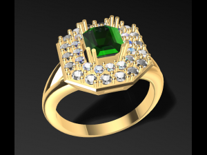 solitarie esmerald wedding ring with diamonds 3d print model 3D Print Model