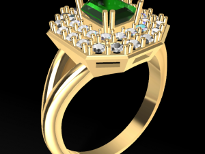 solitarie esmerald wedding ring with diamonds 3d print model 3D Print Model