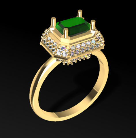 solitarie esmerald wedding ring with diamonds 3d print model 3D 打印模型 .c4d .max .obj .3ds .fbx .stl .blend