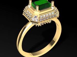 ダイヤモンド付きソリティア エメラルド結婚指輪 3D プリント モデル 3Dプリントモデル