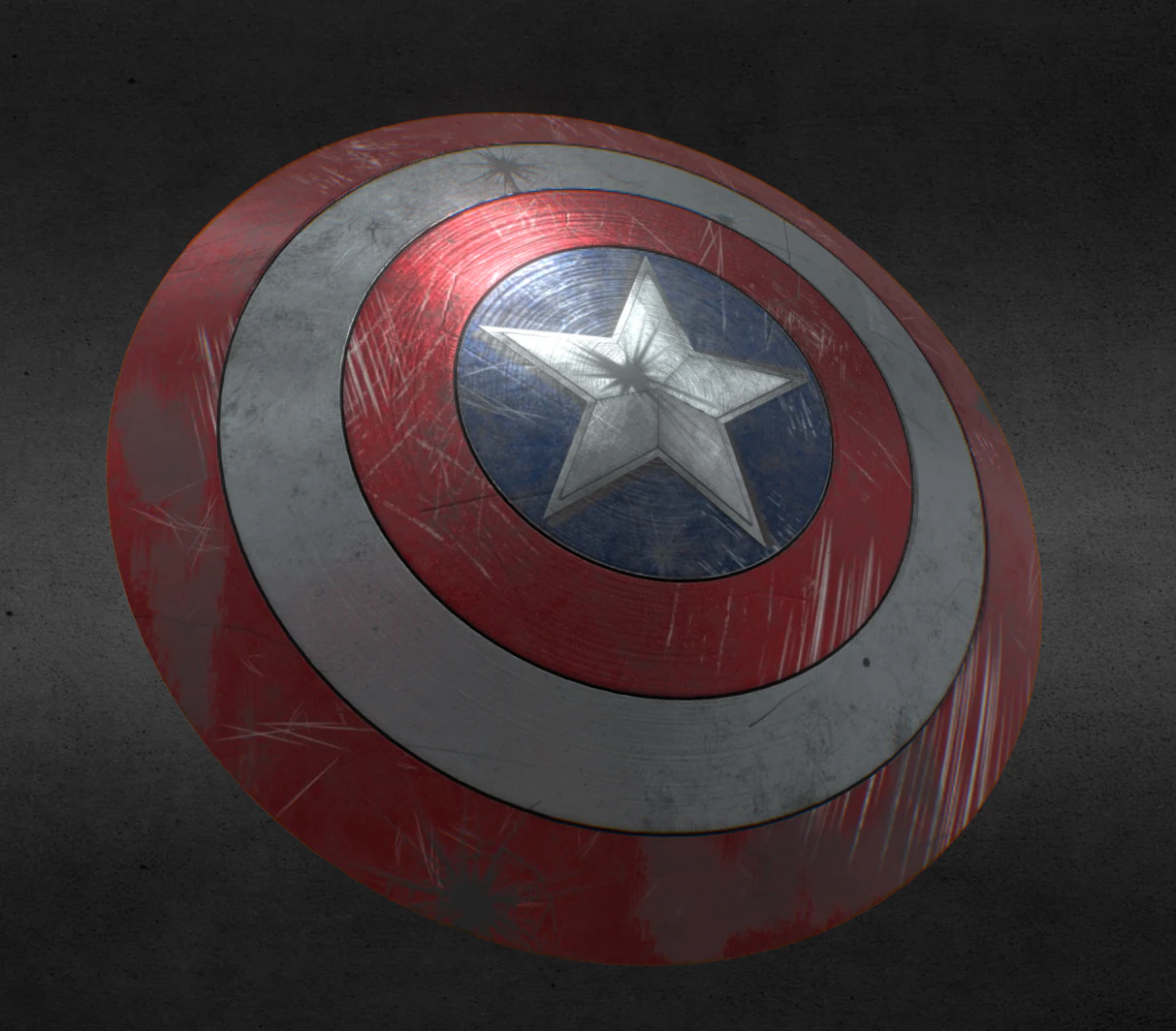 captain america battle worn shield 3D Model .c4d .max .obj .3ds .fbx .stl .blend 