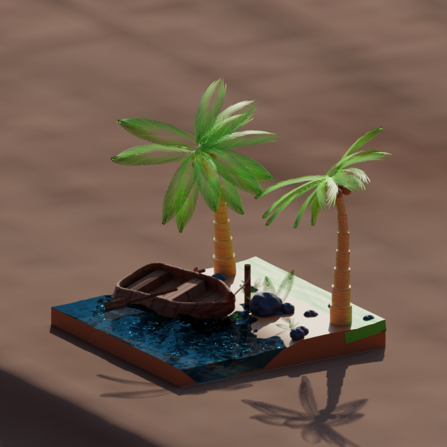 boat and island Model 3D .c4d .max .obj .3ds .fbx .stl .blend 