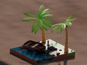 boat and island 3D 模型