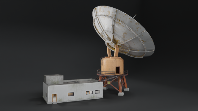 abandoned radio observatory building with satelitte dish Model 3D .c4d .max .obj .3ds .fbx .stl .blend 