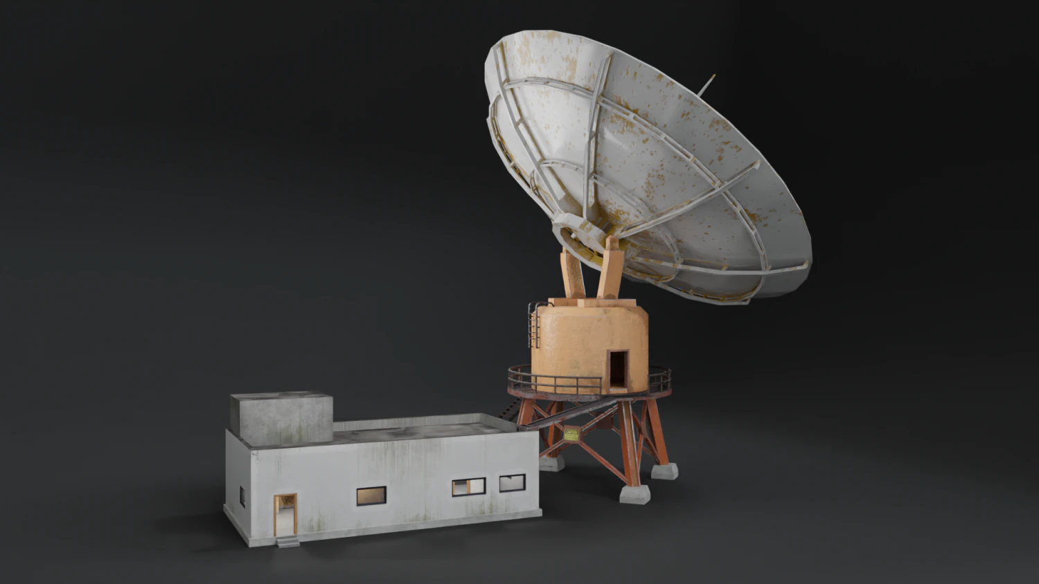 abandoned radio observatory building with satelitte dish 3D Model .c4d .max .obj .3ds .fbx .stl .blend 