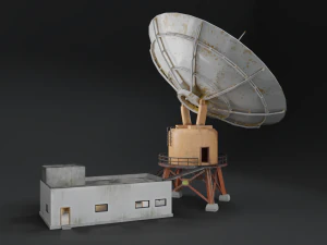 衛星受信アンテナのある放棄された電波天文台の建物 3Dモデル