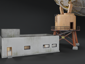 abandoned radio observatory building with satelitte dish Model 3D