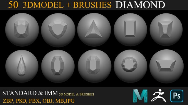 50 diamond collection brush Modelo 3D .c4d .max .obj .3ds .fbx .stl .blend 