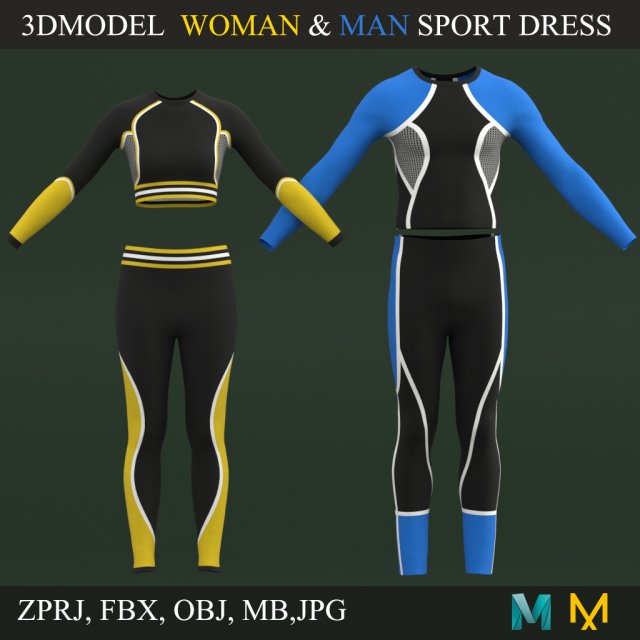 woman and man sport dress Modello 3D .c4d .max .obj .3ds .fbx .stl .blend 