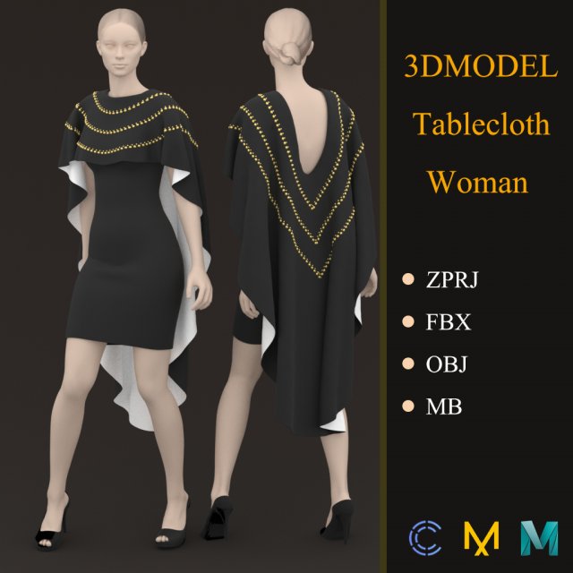 woman tablecloth marvelous designer clo3d 3Dモデル .c4d .max .obj .3ds .fbx .stl .blend 
