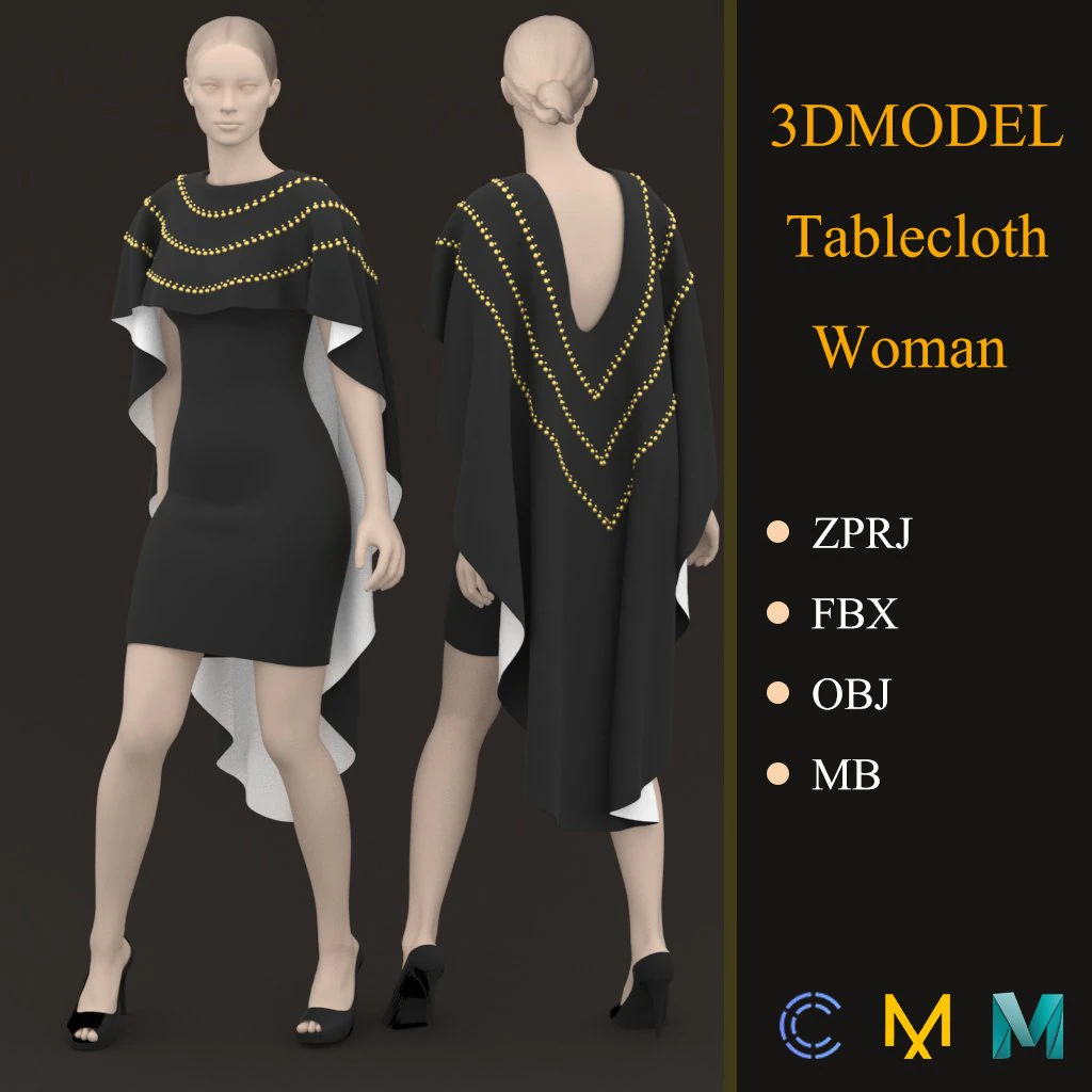 woman tablecloth marvelous designer clo3d 3D Model .c4d .max .obj .3ds .fbx .stl .blend 