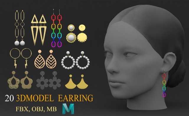20 s of earring accessories 3D Model .c4d .max .obj .3ds .fbx .stl .blend 