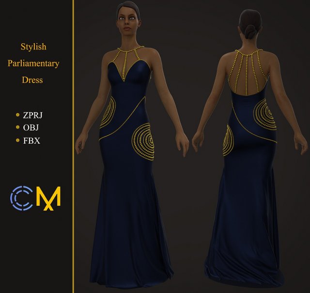 stylish parliamentary dress marvelous designer and clo3d 3Dモデル .c4d .max .obj .3ds .fbx .stl .blend