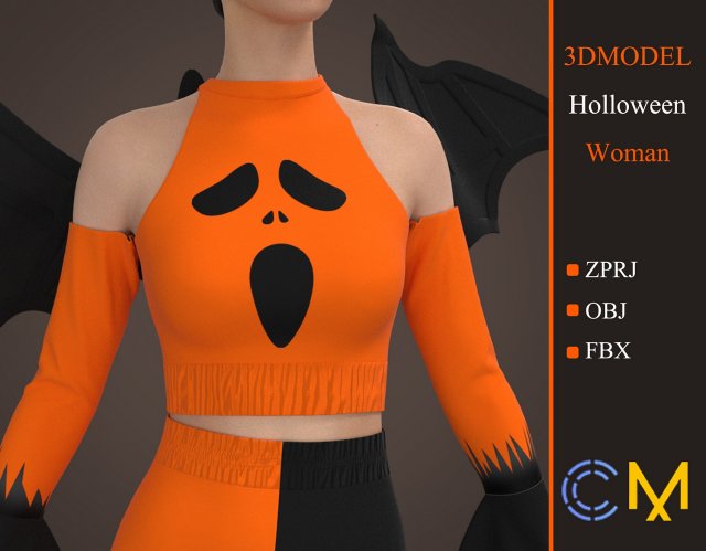 dress halloween women marvelous designer and clo3d Modèle 3D .c4d .max .obj .3ds .fbx .stl .blend