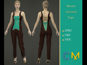 brown normal tops woman marvelous designer and clo3d 3D Model