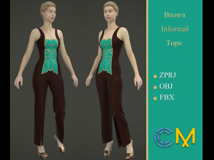 brown normal tops woman marvelous designer and clo3d 3D Model