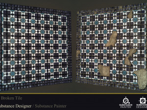 5 material broken tile n substance deaigner and substance painter CG Textures