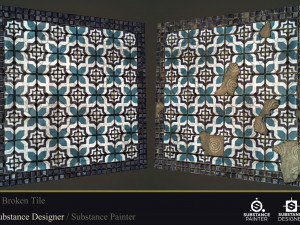 5 material broken tile n substance deaigner and substance painter CG Textures