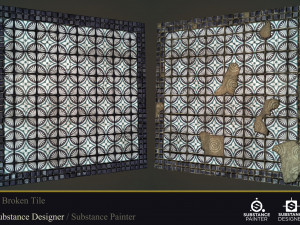 5 material broken tile n substance deaigner and substance painter CG Textures