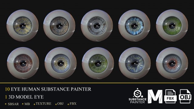 10 eye human material and eye CG Текстуры .c4d .max .obj .3ds .fbx .stl .blend 