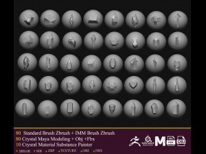 80 brush zbrush imm brush 80 maya model obj fbx 10 material crystal Texturas CG
