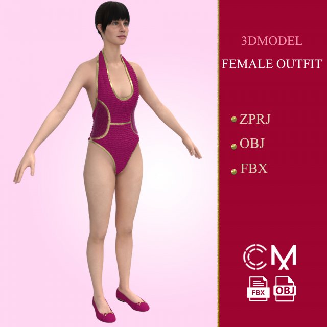 5 female body suit/ zprj+obj+fbx/ clo3d, marvelous designer