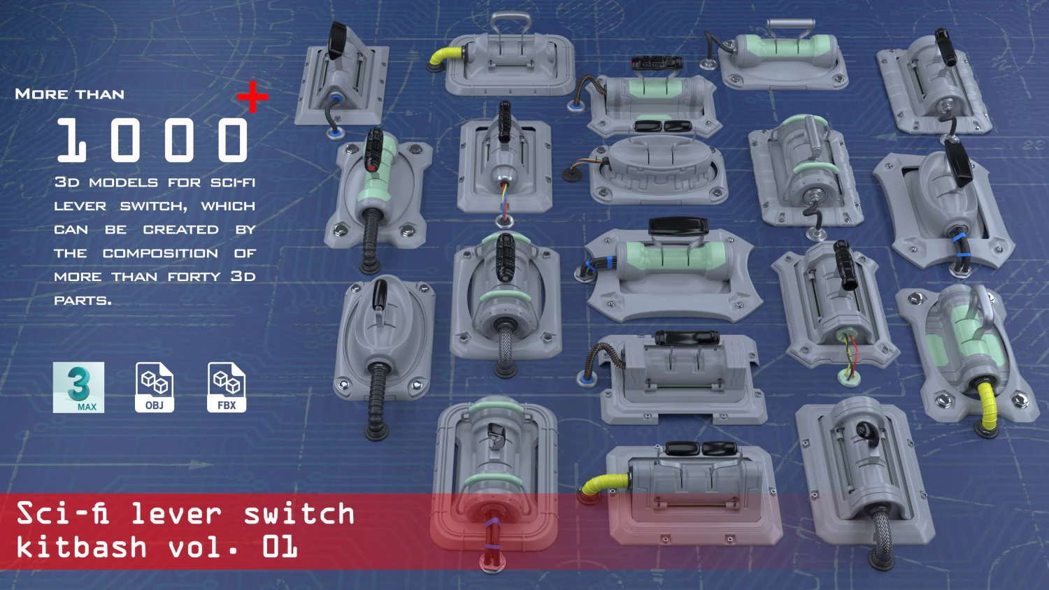 sci-fi lever switch kitbash- vol 01 3D Model .c4d .max .obj .3ds .fbx .stl .blend 