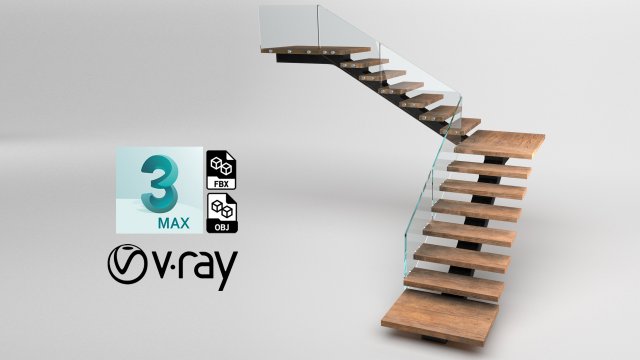 Wooden staircase model 3D Model .c4d .max .obj .3ds .fbx .stl .blend