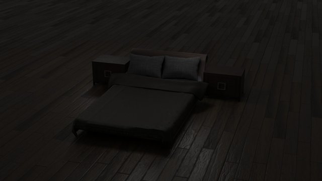 bed with nightstands in a dark style low-poly 3D Model .c4d .max .obj .3ds .fbx .stl .blend 